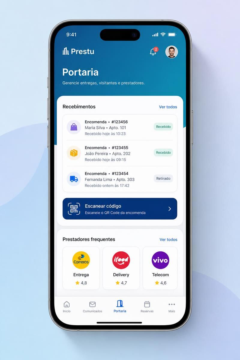 Tela de portaria do Prestu no mobile
